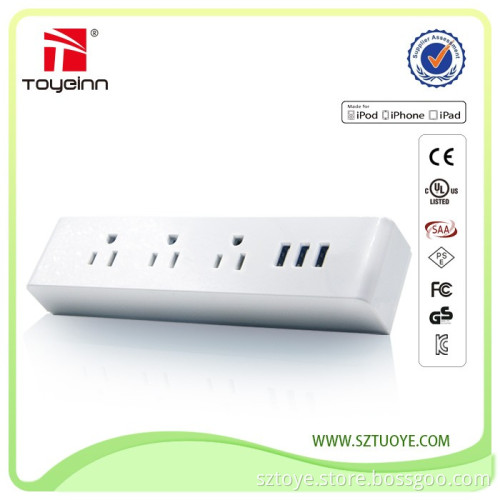 3-Outlet Travel Charger Power Strip Smart IC with 3.4A Max 3 USB Charging Station